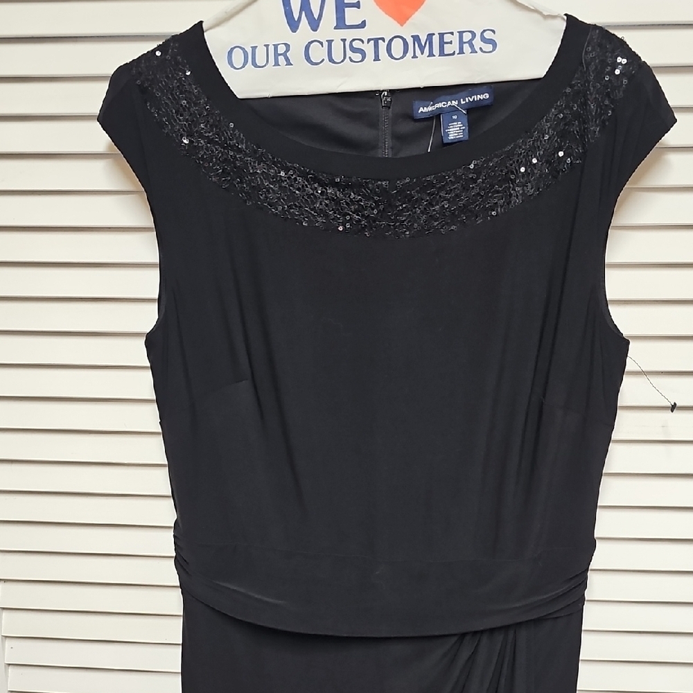 NWT American Living Black Sequin-Trim Cap-Sleeve Midi Dress Wrap Style Skirt 10 - Picture 9 of 10